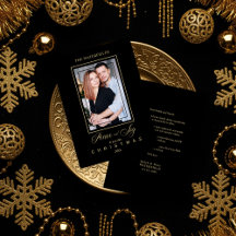 Guld Svart Enkel Modern Jul Foto Familj