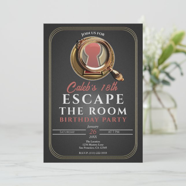 Guld & Svart Escape Room Spel Födelsedagsfest Inbjudningar (Stående Fram)