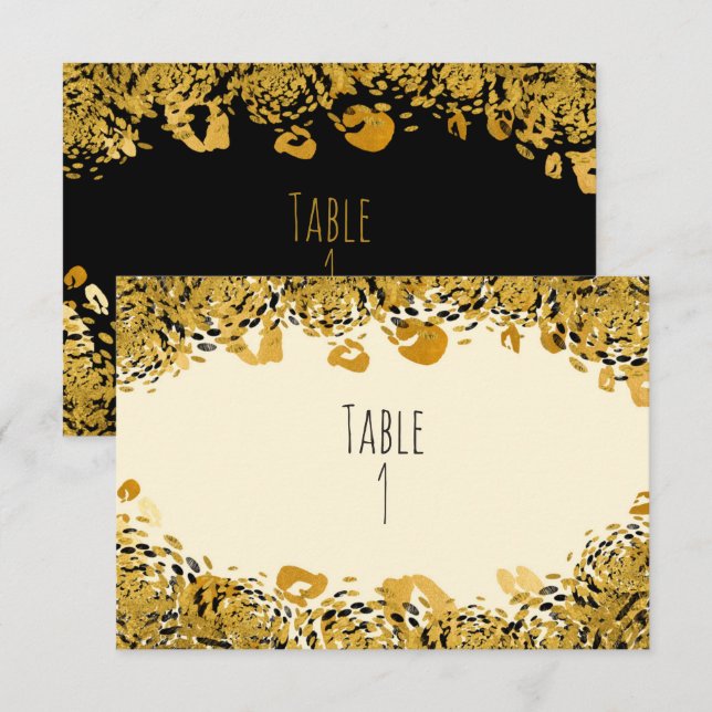 Guld & Svart Exotisk Djungel Bordskort (Fram/baksida)