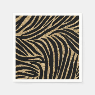 Guld svart Faux Glitter Zebra tryck Pappersservett