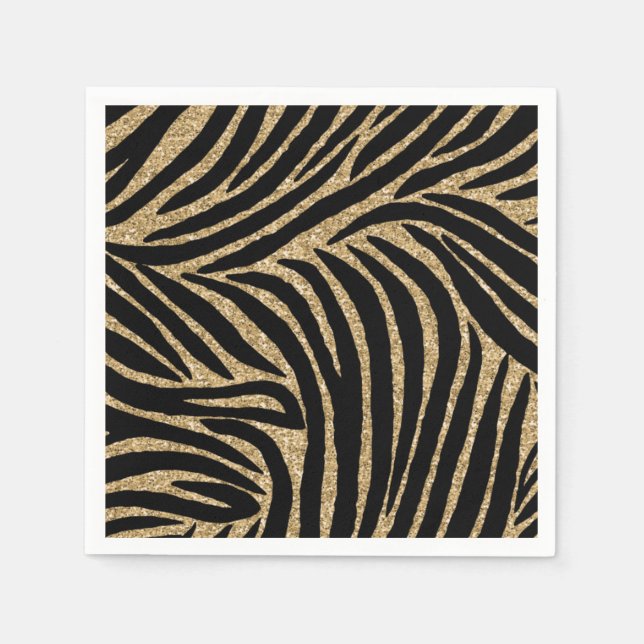 Guld svart Faux Glitter Zebra tryck Pappersservett (Framsidan)