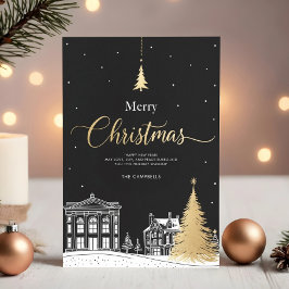 Guld & Svart Glad Jul Kalligrafisk Julkort