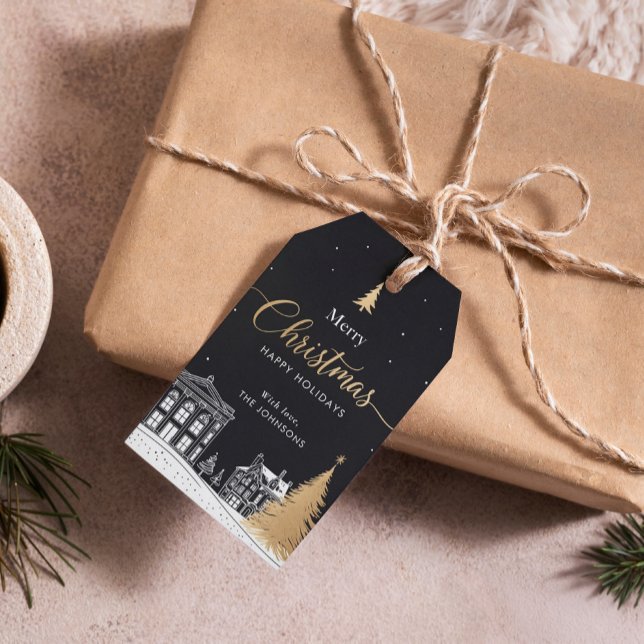 Guld & Svart Glad Jul Kalligrafisk Presentetikett (Skapare uppladdad)