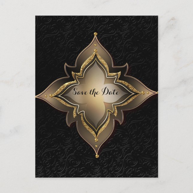 Guld Svart Glam Exotisk Blomma Spara Datum Meddelande Vykort (Framsida)
