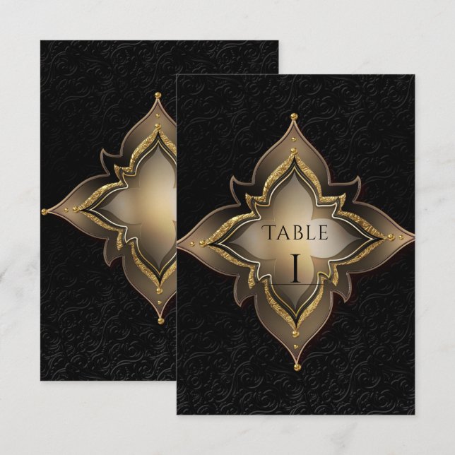 Guld Svart Glam Exotisk Chic Fest Bord Nummer Inbjudningar (Fram/baksida)