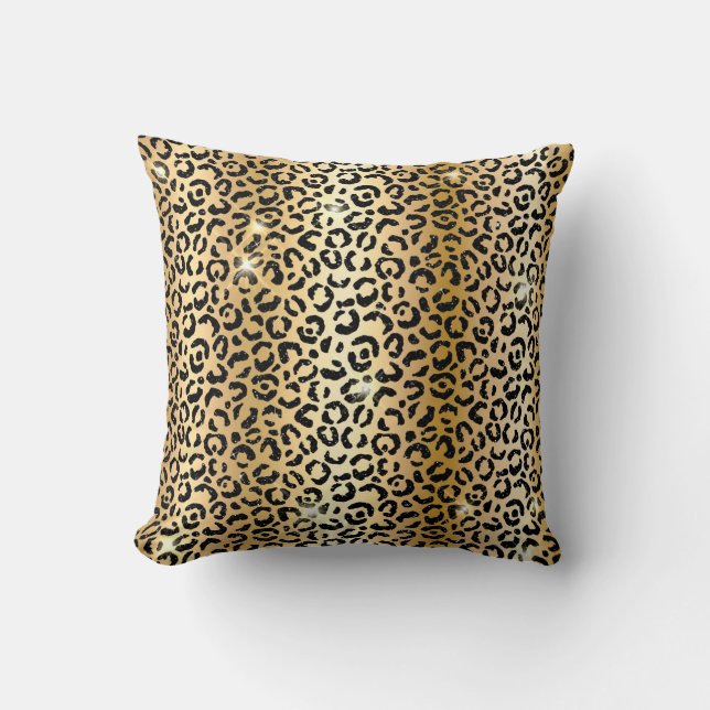Guld & Svart Glitter Glam Leopardfläckar Tryck Kudde (Framsida)