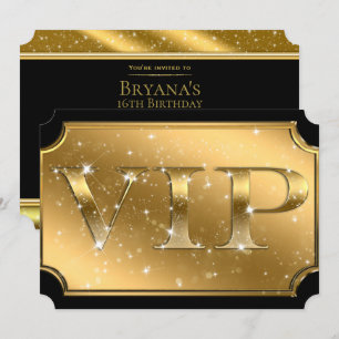 Guld & Svart Glitter Glam VIP-festbiljett Inbjudningar