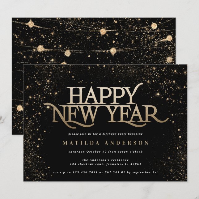 Guld svart glitter nytt år party (Fram/baksida)