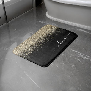 Guld Svart Glitter Skrift Monogram Flickaktigt Nam Badrumsmatta