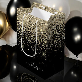 Guld Svart Glitter Skript Monogram Flickaktigt Nam
