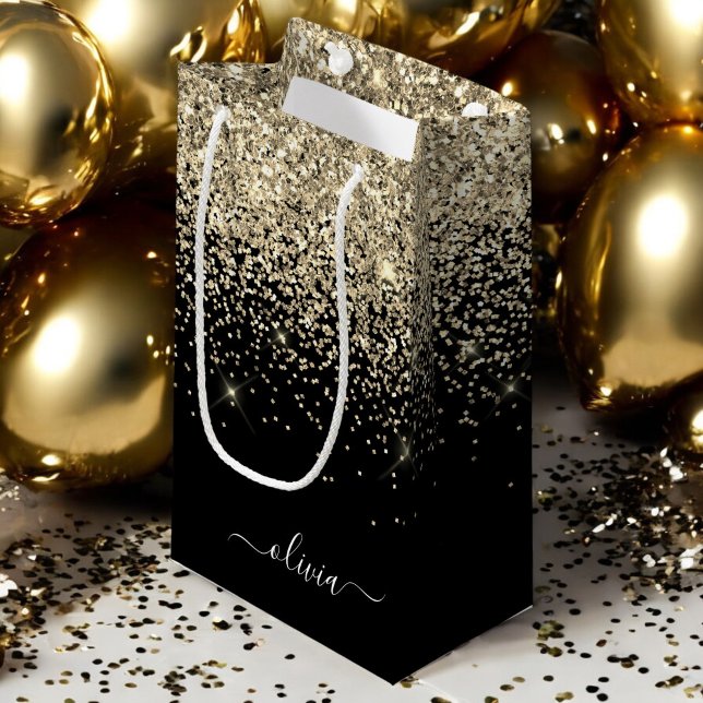 Guld Svart Glitter Skript Monogram Girlaktigt Namn (Skapare uppladdad)