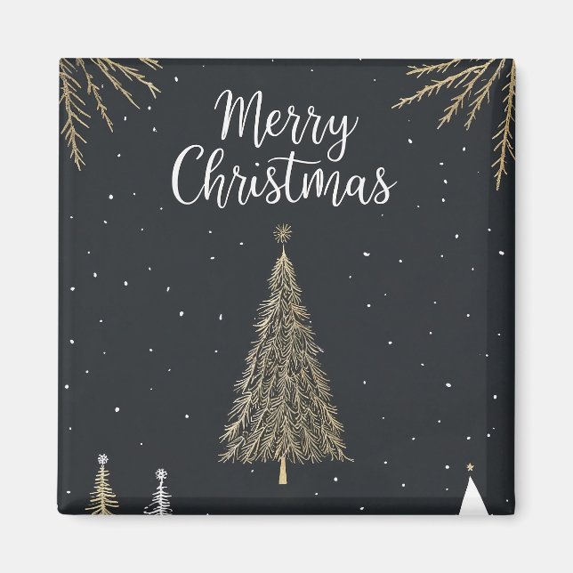 Guld & Svart God Jul Högtid Magnet (Framsidan)