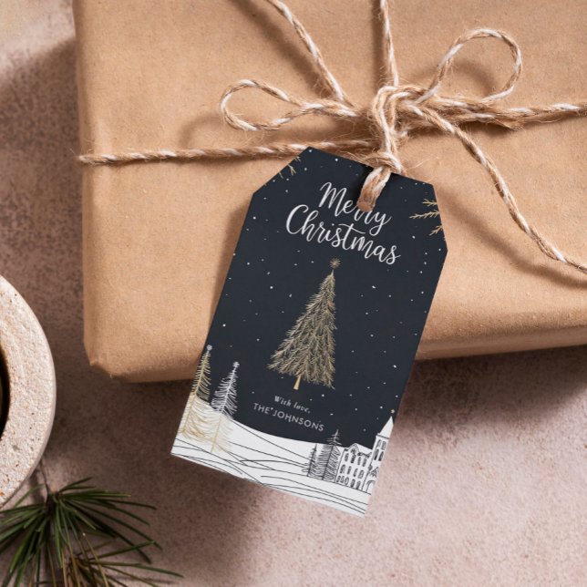 Guld & Svart God Jul Högtid Presentetikett (Skapare uppladdad)