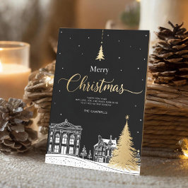 Guld & Svart God Jul Kalligrafisk Falt Helgkort