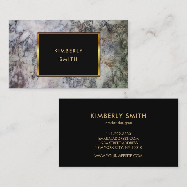 Guld svart grå marmor mönster visitkort (Fram/baksida)