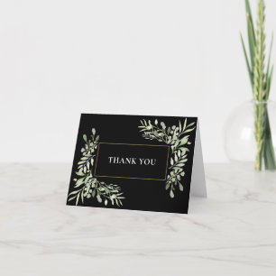 Guld Svart Grönska Blommor Bröllop Tack Kort