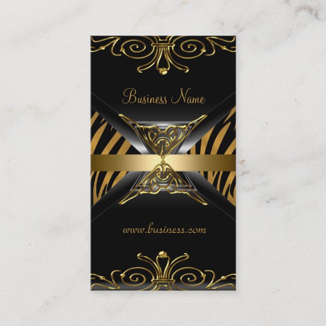 Guld Svart Guld Art Deco Zebrastreck Visitkort (Framsida)