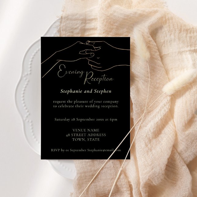 Guld Svart Håller Händer Bröllopsmottagning Inbjudningar (Skapare uppladdad)