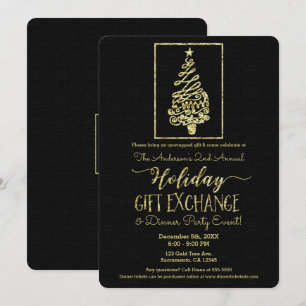 Guld & Svart Holiday Presentutbyte Julfest Inbjudningar