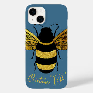 GULD SVART HUMLEBEE SCRIPT TEXT BEE DENIM BLÅ