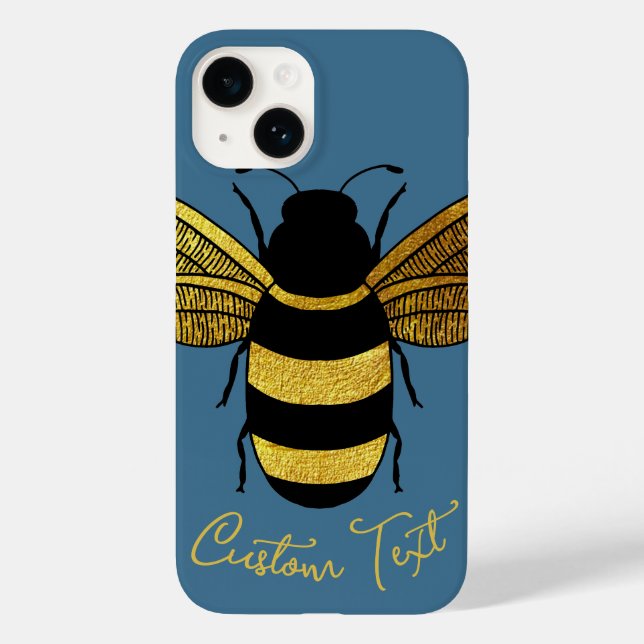 GULD SVART HUMLEBEE SCRIPT TEXT BEE DENIM BLÅ (Baksida)