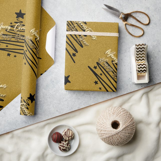 Guld Svart Inpackningspapper Presentpapper (Hantverk)