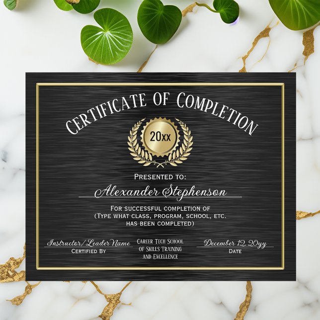 Guld Svart intyg om avslutningskurs (black and gold certificate of completion)