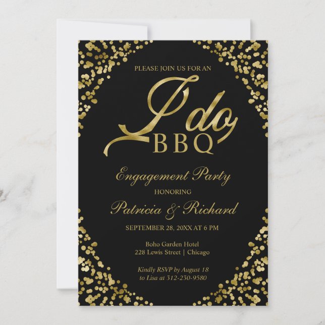 Guld Svart Jag Gör BBQ Förlovningsfest Inbjudan (Framsida)