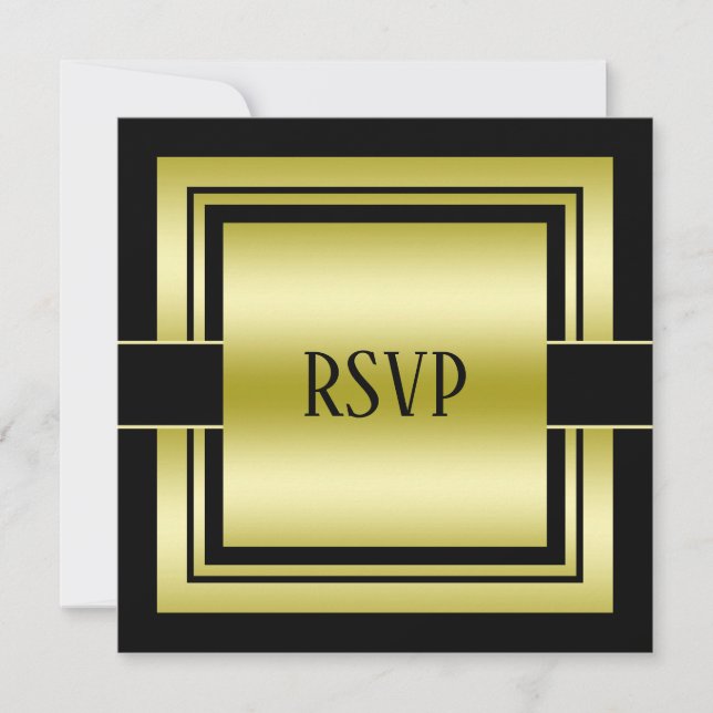 Guld & Svart Klass Herrars Födelsedags RSVP (Framsida)
