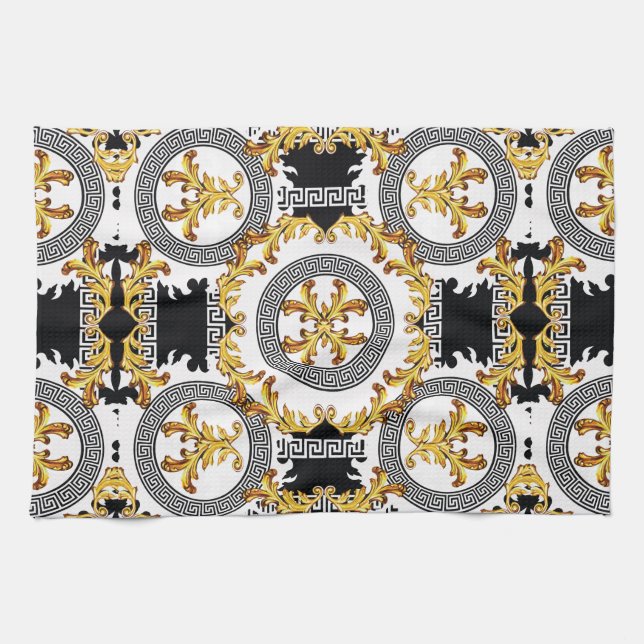 Guld svart kökshandduk (Horisontell)