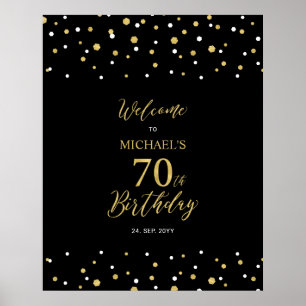 Guld & Svart Konfetti 70-årsfirande Välkomstskylt Poster