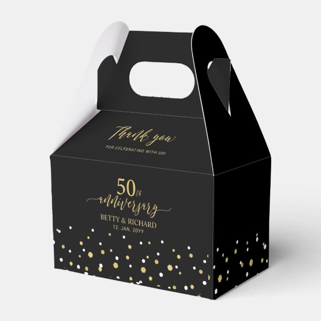 Guld & Svart Konfetti Bröllopsjubileum Förmån Presentaskar (Framsidan Sidan)