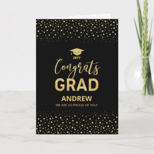 Guld & Svart Konfetti Grattis Examens Examen Kort
