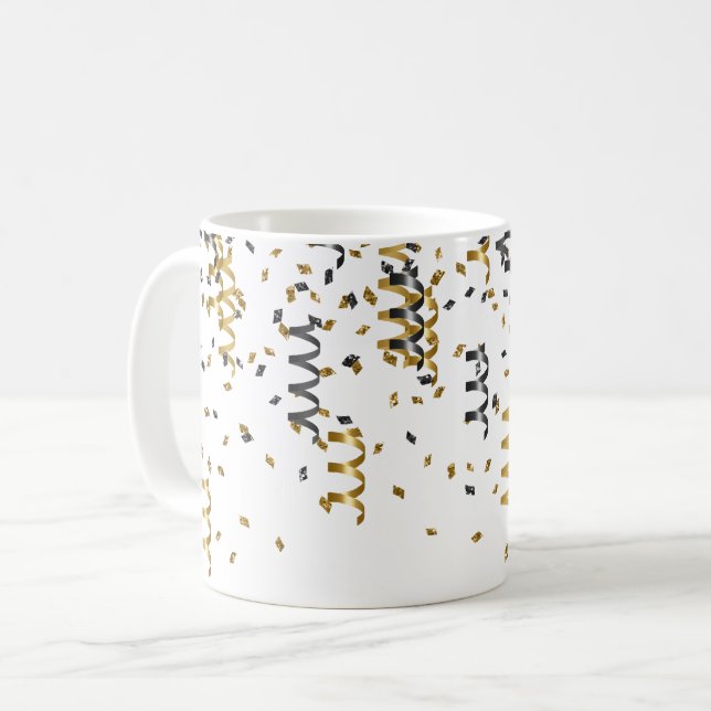 Guld Svart Konfetti Kaffemugg (Framsida vänster)