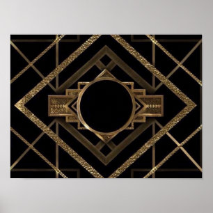 guld, svart,konsthund, metallisk,mönster,vintage,c poster