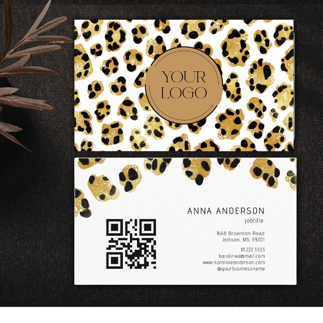 Guld Svart Leopard Gepard Anpassad Logo QR-kod Visitkort (Skapare uppladdad)
