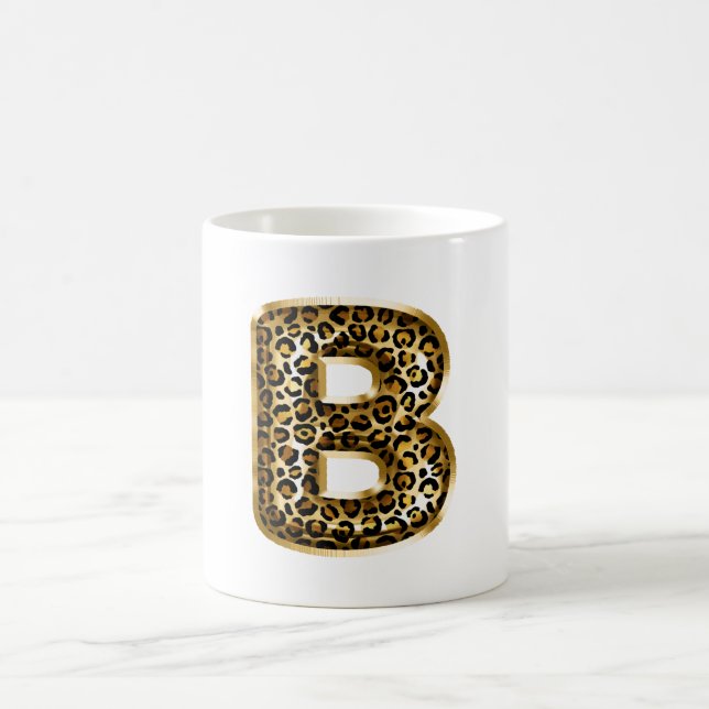 Guld Svart Leopardskrivstil Bokstav B Kaffemugg (Center)