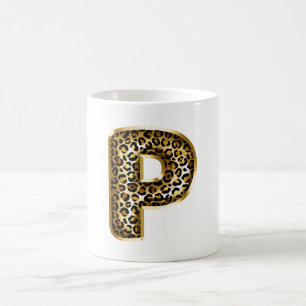 Guld Svart Leopardtryck Bokstav P Kaffemugg