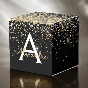 Guld Svart Lyx Glitter Glans Monogram Presentaskar