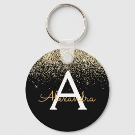 Guld Svart Lyx Glitter Monogram Nyckelring
