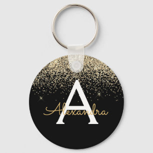 Guld Svart Lyx Glitter Monogram Nyckelring