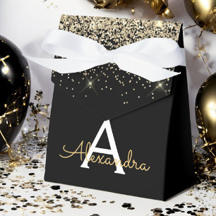 Guld Svart Lyx Glitter Monogram Presentaskar