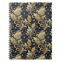 Guld & Svart Lyxigt Kungligt Damask Blommönster