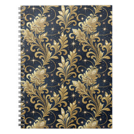 Guld & Svart Lyxigt Kungligt Damask Blommönster Anteckningsbok