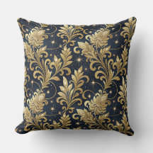 Guld & Svart Lyxigt Kungligt Damask Blommönster