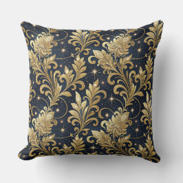 Guld & Svart Lyxigt Kungligt Damask Blommönster Kudde