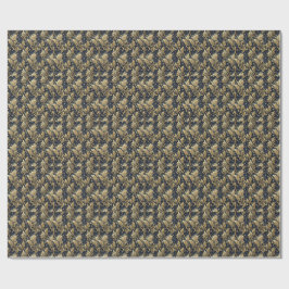 Guld & Svart Lyxigt Kungligt Damask Blommönster Presentpapper