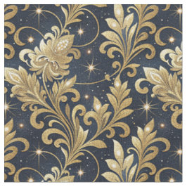 Guld & Svart Lyxigt Kungligt Damask Blommönster Tyg