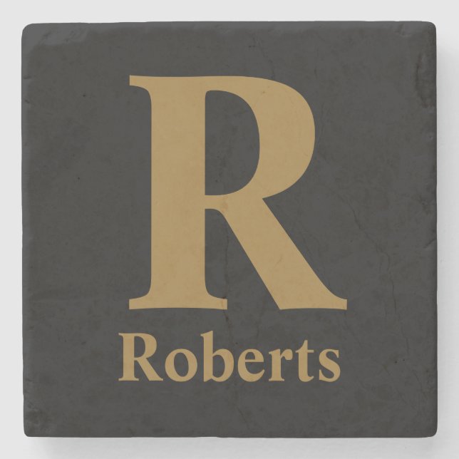 Guld/Svart M±odern Minimal Monogram Namn  Stenunderlägg (Framsidan)