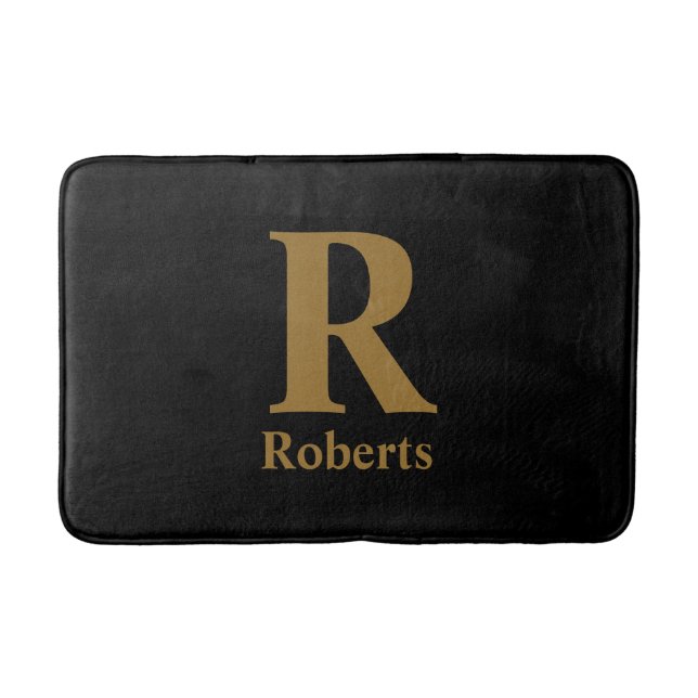 Guld/ Svart M±odern Minimalt Monogramnamn  Badrumsmatta (Framsidan)